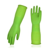 Vgo... 1-Pair Dishwashing Gloves, Reusable Household Gloves, Kitchen Gloves, Long Sleeve, Thick Latex, Cleaning, Washing, Working, Painting, Gardening, Pet Care (Size L, Green, RB2143)