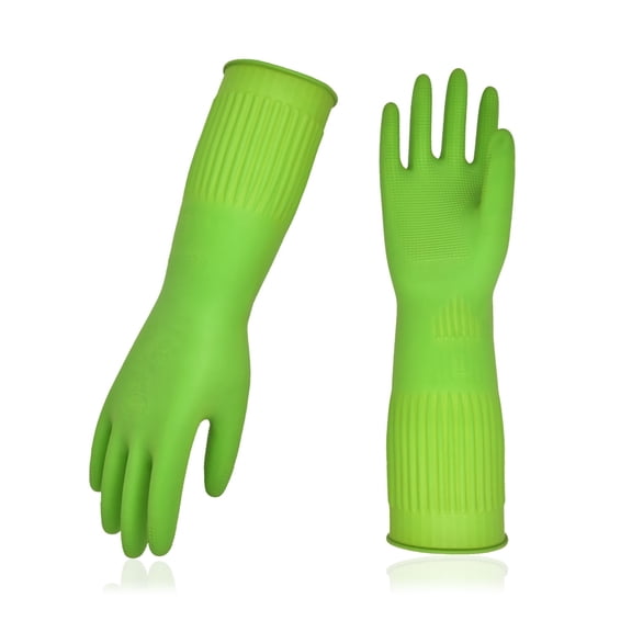 Vgo... 1-Pair Dishwashing Gloves, Reusable Household Gloves, Kitchen Gloves, Long Sleeve, Thick Latex, Cleaning, Washing, Working, Painting, Gardening, Pet Care (Size S, Green, RB2143)