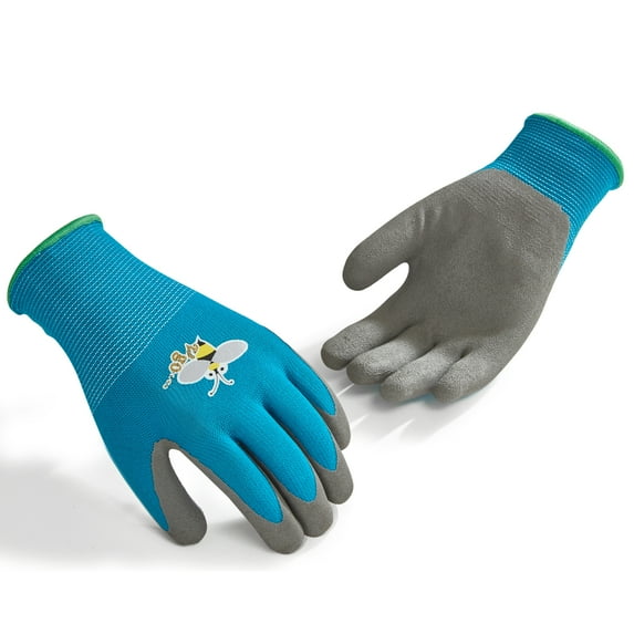 Vgo... 1-Pair Kids Gardening Gloves Ages 3-9| Natural Latex Grip|Breathable Yard Work & DIY Safety Gloves, Machine Washable For Outdoor Play (XXS, Blue, KID-RB6013)