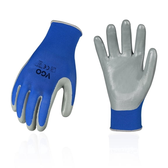 Vgo... 10-Pairs Safety Work Gloves, Gardening Gloves, Non-slip Nitrile coating, Dipping Gloves (Size L, Blue, NT2110)