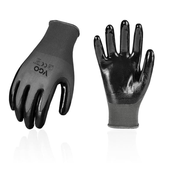 Vgo... 10-Pairs Safety Work Gloves, Gardening Gloves, Non-slip Nitrile coating, Dipping Gloves (Size L,Gray, NT2110)