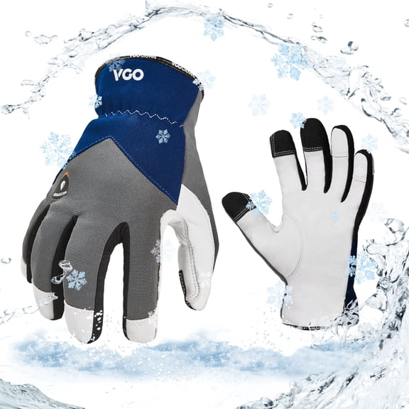 Vgo... 1Pair 0℃/32°F Winter Leather Work Gloves, Cold Weather Waterproof Safety Work Gloves,Cold Storage or Freezer Use,w/3M Thinsulate Lining(Size M, Gray, GA7711FW)
