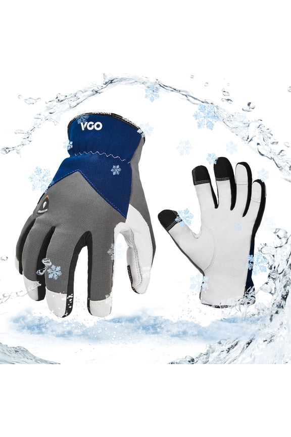1Pair 0℃/32°F Winter Leather Work Gloves, Cold Weather Waterproof Safety Work Gloves,Cold Storage or Freezer Use,w/3M Thinsulate Lining(Size S, Gray, GA7711FW)
