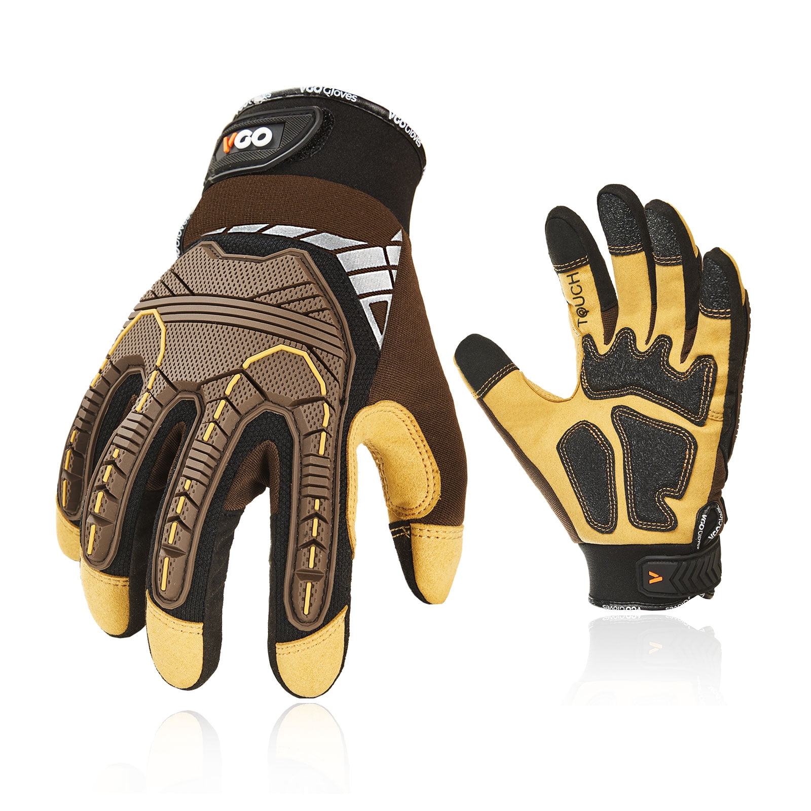 Vgo...1Pair Safety Work Gloves,Mechanics Gloves,Impact Gloves,Anti-Vibration Gloves,Rigger Gloves,Heavy Duty(L,Brown,SL8849)