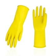 Vgo... 3-Pairs Reusable Household Gloves, Rubber Dishwashing gloves, Extra Thickness, Long Sleeves, Kitchen Cleaning, Working, Painting, Gardening, Pet Care (Size XL, Yellow, HH4601)