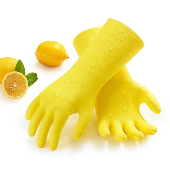 Vgo... Reusable Household Gloves Infused with Aromas,Lined Dishwashing Gloves,Cleaning Gloves,Long Sleeves (TP1117, 10/XL,Yellow)