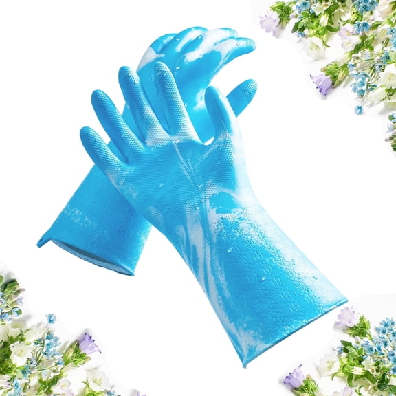 Vgo... Reusable Household Gloves Infused with Aromas,Lined Dishwashing Gloves,Cleaning Gloves,Long Sleeves (TP1117,6/XS,Blue&White)