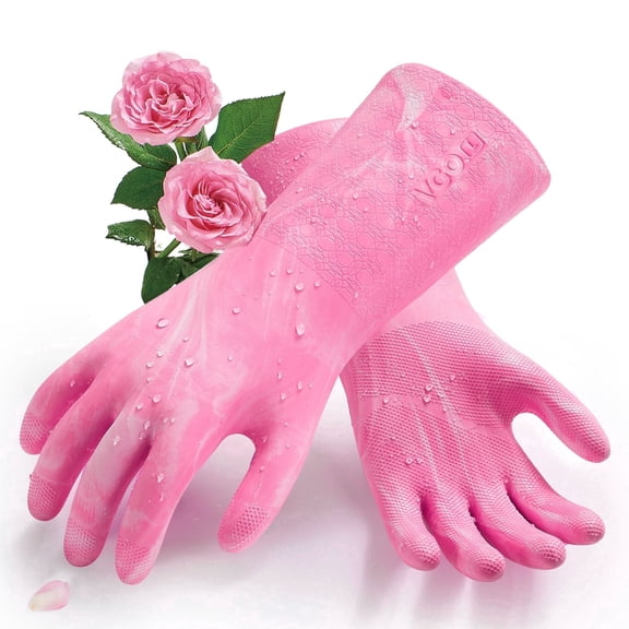 Vgo... Reusable Household Gloves Infused with Aromas,Lined Dishwashing Gloves,Cleaning Gloves,Long Sleeves (TP1117,7/S,Pink&White)