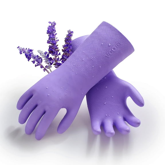 Vgo... Reusable Household Gloves Infused with Aromas,Lined Dishwashing Gloves,Cleaning Gloves,Long Sleeves (TP1117, 7/S,Violet))