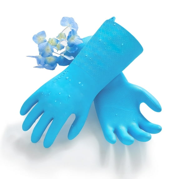 Vgo... Reusable Household Gloves Infused with Aromas,Lined Dishwashing Gloves,Cleaning Gloves,Long Sleeves (TP1117, 9/L,Blue)