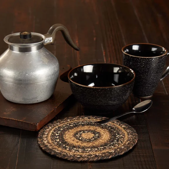 Vhc Brands Trivet Espresso Jute Rustic 8In Braided Striped Kitchen Table Decor