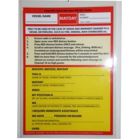 Vhf Dsc Mayday Procedure Card