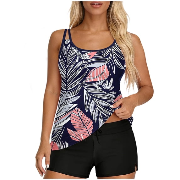 Vhkiploz 2 Piece Tankini Swimsuit for Women Halter Ruffle Overlay Top with High Cut Bottom Summer Bikini Suits Conservative Beach Wear Pool Party Outfit Bathing Suit Pink S