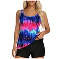 thumbnail image 1 of Vhkiploz 2 Piece Tankini Swimsuit for Women Halter Ruffle Overlay Top with High Cut Bottom Summer Bikini Suits Conservative Beach Wear Pool Party Outfit Bathing Suit Multicolor L, 1 of 7