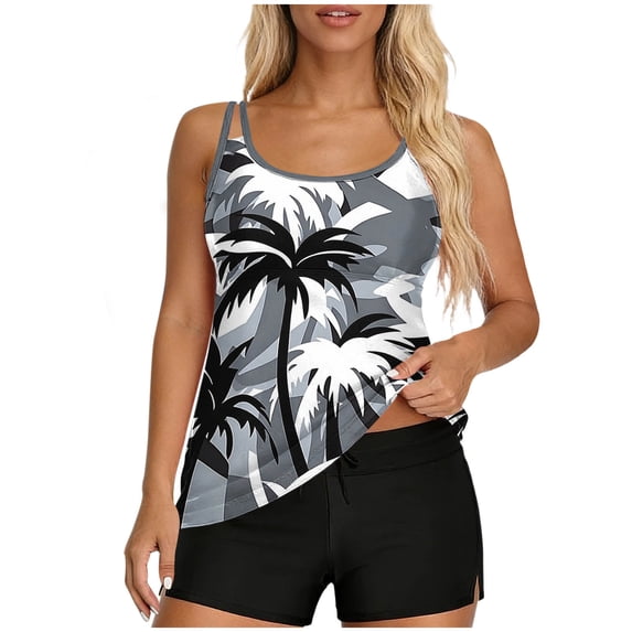 Vhkiploz 2 Piece Tankini Swimsuit for Women Halter Ruffle Overlay Top with High Cut Bottom Summer Bikini Suits Conservative Beach Wear Pool Party Outfit Bathing Suit Gray S
