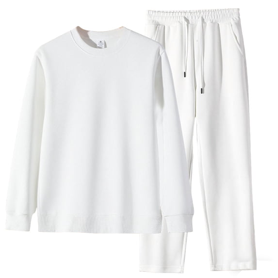 Vhkiploz 2Pcs Plus Size Athletic Outfit Sets Round Neck Long Sleeve Pullover Top with Drawstring Wide Leg Pants Solid Color Daily Workout Sweatsuits