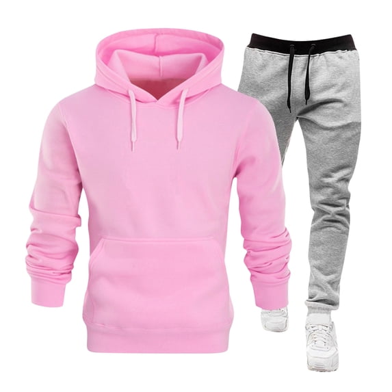 Vhkiploz 2Pcs Plus Size Workout Sweatsuits for Men's Long Sleeve Drawstring Hoodie and Wide Leg Joggers Solid Everyday Athletic Outfit Sets