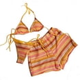 thumbnail image 1 of Vhkiploz 3 Piece Tankini Swimsuit for Women Striped Knit Triangle Bikini Set with Cover Up Boyshort Summer Swimwear Beach Pool Party Outfit Bathing Suit Yellow S, 1 of 5