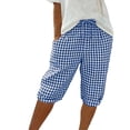 thumbnail image 1 of Vhkiploz Capri Pants for Women Gingham Check Elastic Waist Drawstring Pants Plus Size Cropped Trousers High Waisted Lounge Summer Capris, 1 of 9