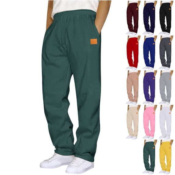 Vhkiploz Plus Size Sweatpants for Men's Drawstring Wide Straight Leg Trousers Solid Color Sporty Gym Workout Athletic Pants with Side Pockets