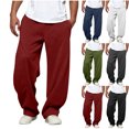 thumbnail image 1 of Vhkiploz Fall Wide Leg Sweatpants for Men's Drawstring Patchwork Solid Color Trousers Sporty Gym Workout Athletic Joggers with Side Pockets, 1 of 6