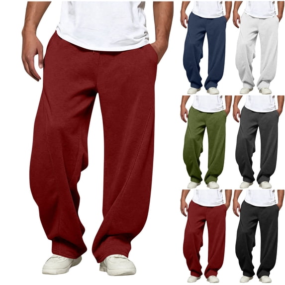 Vhkiploz Fall Wide Leg Sweatpants for Men's Drawstring Patchwork Solid Color Trousers Sporty Gym Workout Athletic Joggers with Side Pockets