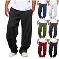 thumbnail image 1 of Vhkiploz Fall Wide Leg Sweatpants for Men's Drawstring Patchwork Solid Color Trousers Sporty Gym Workout Athletic Joggers with Side Pockets, 1 of 6