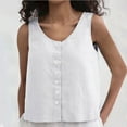 thumbnail image 1 of Vhkiploz Linen Tank Top for Women Solid Color Crew Neck Sleeveless Summer Shirt Casual Loose Button Down Blouse Daily Cami Tees, 1 of 9