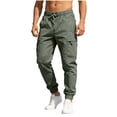 thumbnail image 1 of Vhkiploz Plus Size Cargo Pants for Men's Solid Color Drawstring Everyday Work Trousers Jogging Hiking Trousers with Multiple Zip Pockets, 1 of 7