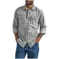 thumbnail image 1 of Vhkiploz Plus Size Fall Button-Up Shirts for Men's Crew Neck Button Down Everyday Lapel T-Shirt Tops Long Sleeve Solid Outwear Workwear Homewear Blouses with Pockets, 1 of 5