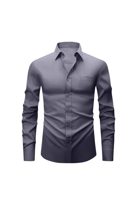 Plus Size Fall Button-Up Shirts for Men's Shirt Collar Ruffled Collar Button Down Tops Long Sleeve Solid Color Workwear Blouses with Pocket