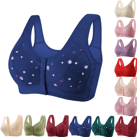 Vhkiploz Plus Size Front Closure Bras for Women's Solid Color Full Coverage Bras Supportive Gathering Everyday Bras
