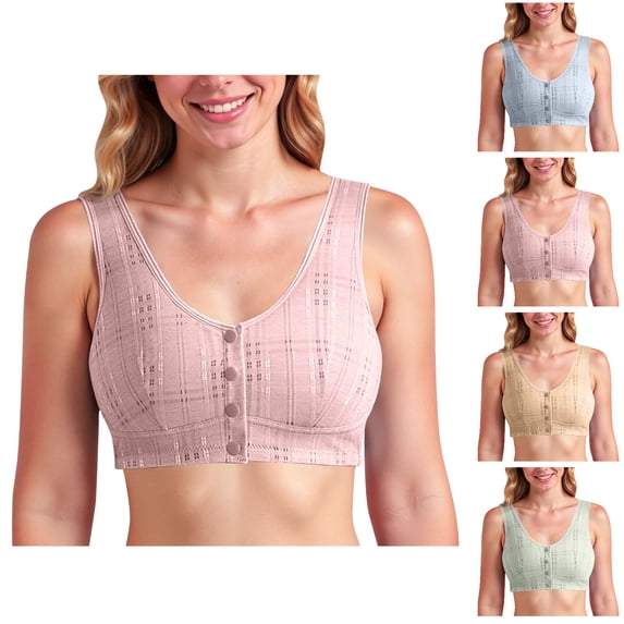 Vhkiploz Plus Size Mastectomy Bras for Older Women's Suppotive Gathering Post-Surgery Bras Solid Front Closure Daily Underwears