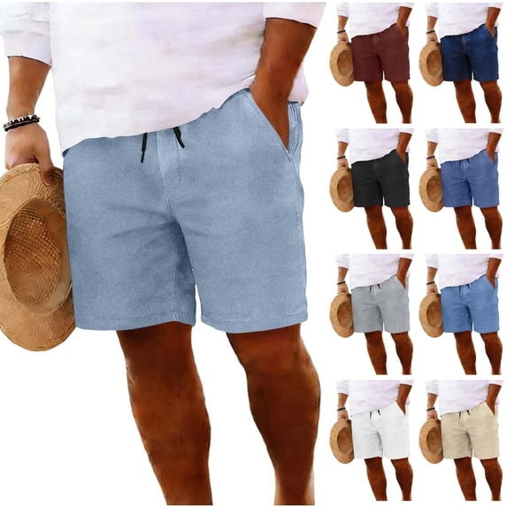 Vhkiploz Plus Size Summer Board Shorts for Men's Drawstring Wide Leg Bermuda Shorts Solid Color Elastic Beachwear with Side Pockets, S-4XL