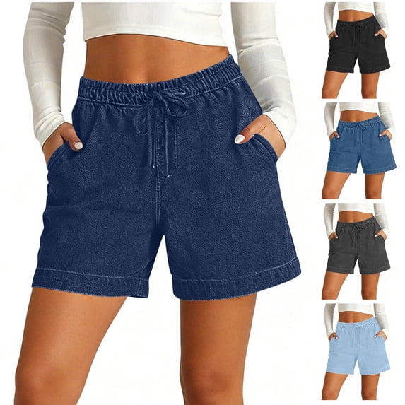 Vhkiploz Plus Size Summer Board Shorts for Women's Drawstring Beachwear Bermuda Shorts Solid Color Wide Leg Running Shorts with Side Pockets