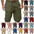 thumbnail image 1 of Vhkiploz Plus Size Summer Cargo Shorts for Men's Drawstring Beachwear Board Shorts Solid Color Everyday Work Bermuda Shorts with Multiple Pockets, 1 of 7