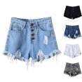 thumbnail image 1 of Vhkiploz Plus Size Summer Cut-Off Shorts for Women's Button-Up Short Ripped Jeans Solid Everyday Beach Board Shorts with Side Pockets, S-4XL, 1 of 8