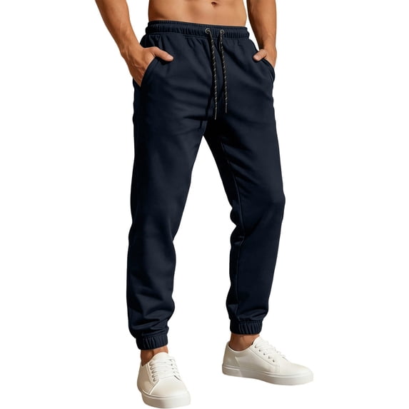 Vhkiploz Plus Size Taper Cuffed Trousers for Men's Drawstring Elastic Waist Joggers Solid Color Sporty Workout Athletic Sweatpants