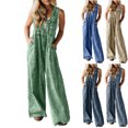 thumbnail image 1 of Vhkiploz Plus Size Wide Leg Jumpsuits for Women's One-Piece Summer Beach Sweatsuits Solid Color V-Neck Sleeveless Rompers with Pockets, 1 of 8