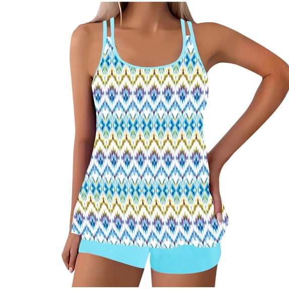 Vhkiploz Summer 2 Pieces Swimsuit for Women Adjustable Straps Top with High Waist BoyShorts Tankini Set Beach Pool Party Outfit Bathing Suit Mint Green 5XL