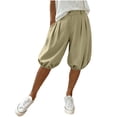 thumbnail image 1 of Vhkiploz Summer Board Shorts for Women's Pleated Everyday Bermuda Shorts Solid Color Beachwear Elastic Hem Wide Leg Running Shorts, 1 of 9