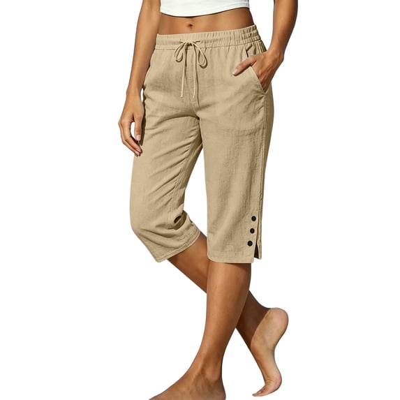 Vhkiploz Summer Capris For Women's Workwear Outwear Trousers With Pockets Solid Joggers Pants With Drawstring Waist