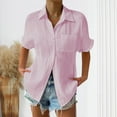 thumbnail image 1 of Vhkiploz Summer Dressy Shirt for Women Pleated Short Sleeve V-Neck Button Down Tops Vacation Casual Loose Turn Down Collared Blouse with Front Pockets, 1 of 7