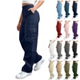 thumbnail image 1 of Vhkiploz Summer Plus Size Cargo Pants For Women's Workwear Outwear Hiking Trousers With Pockets Solid Straight Wide Leg Pants With Button Zipper Waist, 1 of 8