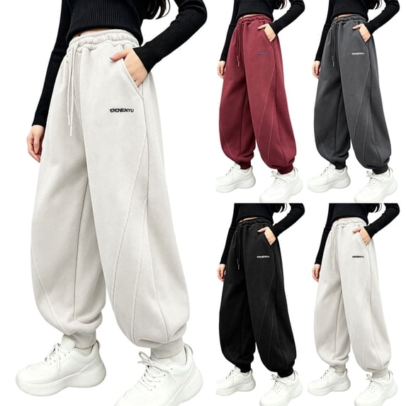 Vhkiploz Wide Leg Cuffed Sweatpants for Children's Drawstring High Stretchy Waist Joggers Solid Color Everyday Sporty Workout Athletic Pants