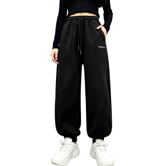 Vhkiploz Wide Leg Cuffed Sweatpants for Children's Drawstring High Stretchy Waist Joggers Solid Color Everyday Sporty Workout Athletic Pants