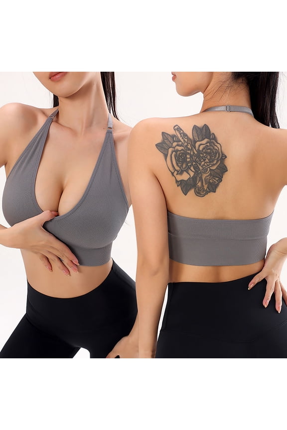 Women's Halter Neck Wireless Comfort Bra, Seamless Ribbed Bralette for Daily Yoga Workout Stretch Support Everyday Bralette for Daily Active Wear