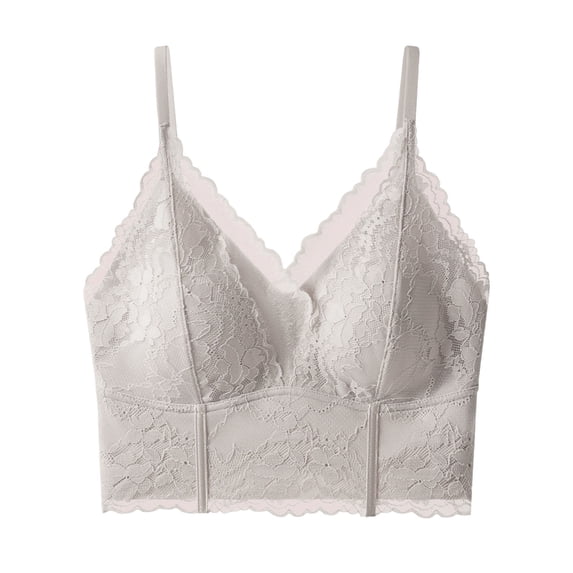 Vhkiploz Womens Floral Lace Bralette, Deep V Scalloped Edge Wireless Bra Ladies Thin Strap Lace Camisole Bra Full Coverage Lounge Bra for All-Day Wear