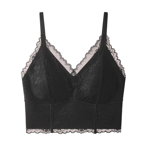 Vhkiploz Womens Floral Lace Bralette, Deep V Scalloped Edge Wireless Bra Ladies Thin Strap Lace Camisole Bra Full Coverage Lounge Bra for All-Day Wear
