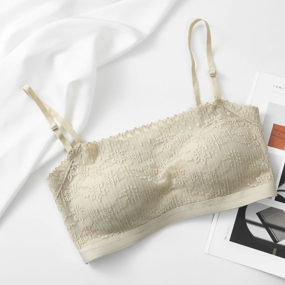 Vhkiploz Womens Lace Bandeau Wireless Bra, Wirefree Adjustable Strap Comfort Bralette Soft Full Coverage Lounge Bra for All-Day Wear